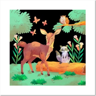 Watercolor Deer Animal forest Posters and Art